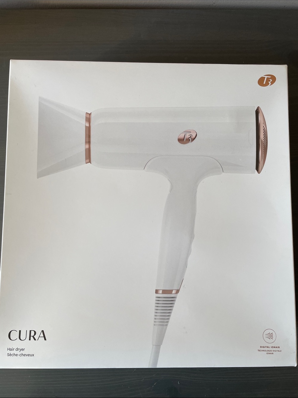 T3 Cura Hair Dryer in White with Rose Gold Trim